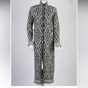 CHANEL Black and White Geometric Long Coat
